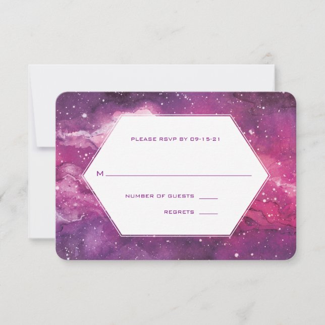 Stardust Cosmic Pink Wedding RSVP Card (Front)