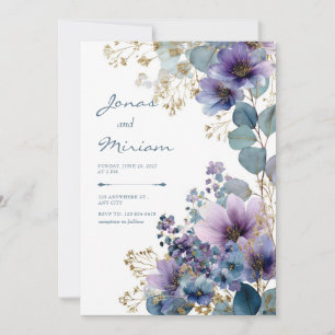 Stardust Garden Purple and Blue Floral Wedding Invitation