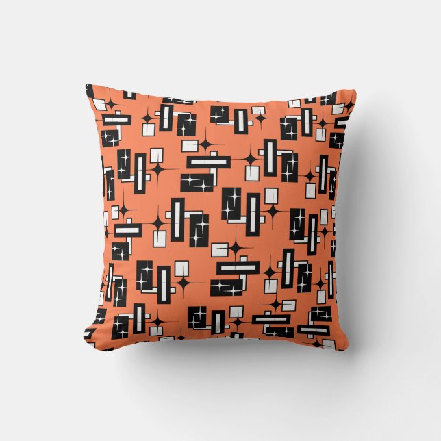 Stardust Retro Geometric Black and White Cushion (Front)