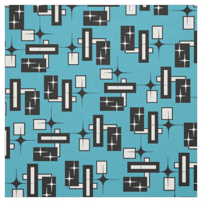 Stardust Retro Geometric Black and White Fabric (Swatch)
