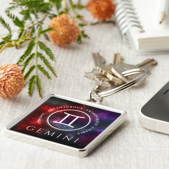 Starfield Gemini Twins Western Zodiac Key Ring (Side)