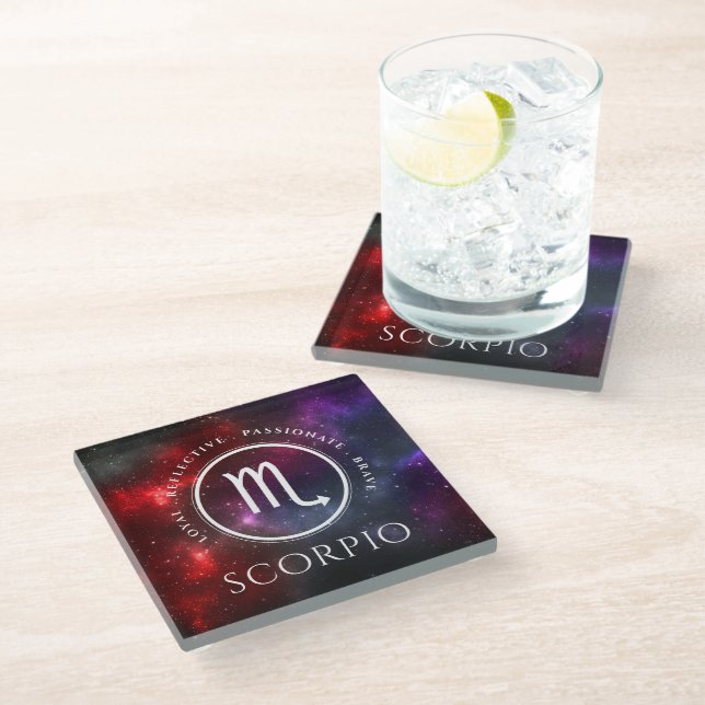 Starfield Scorpio Scorpion Western Zodiac Glass Coaster (Angled)