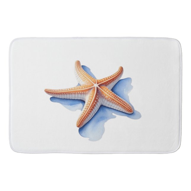 Starfish and Blue Silhouette Bath Mat (Front)