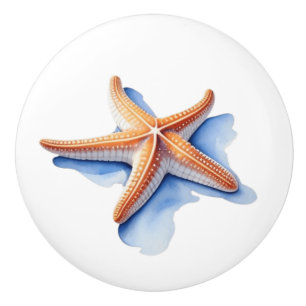 Starfish and Blue Silhouette Ceramic Knob