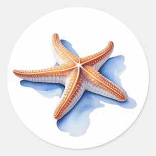 Starfish and Blue Silhouette Classic Round Sticker