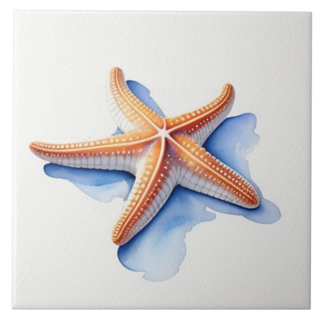 Starfish and Blue Silhouette Tile (Front)
