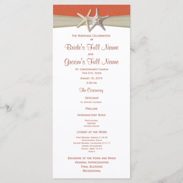 Starfish and Burlap Beach Wedding Program Programme (Front)