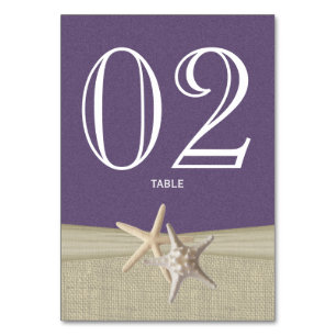Starfish and Burlap Purple Table Number Card