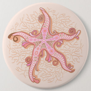 Starfish and Coral Pink Pastel Pattern 6 Cm Round Badge