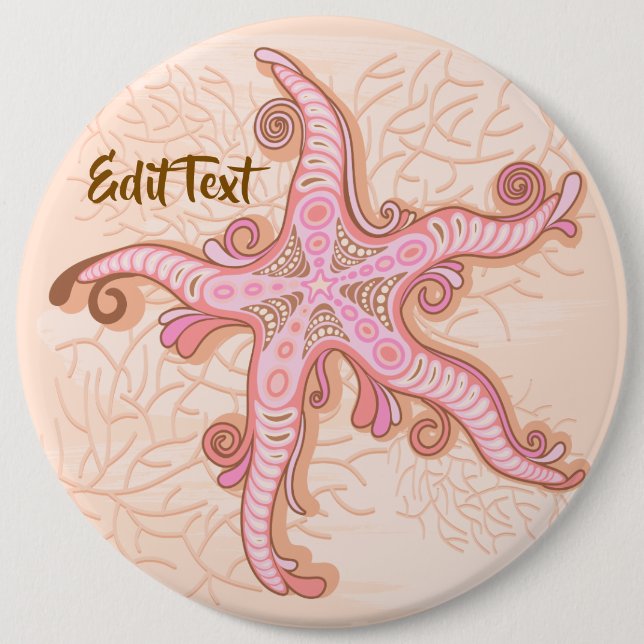 Starfish and Coral Pink Pastel Pattern 6 Cm Round Badge (Front)