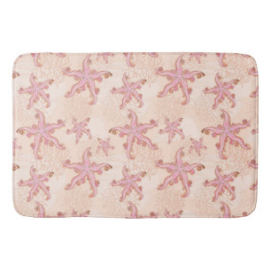 Starfish and Coral Pink Pastel Pattern Bath Mat