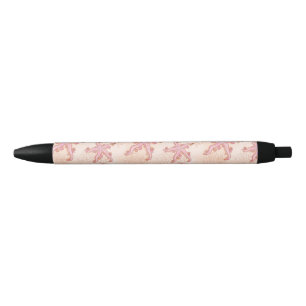 Starfish and Coral Pink Pastel Pattern Black Ink Pen