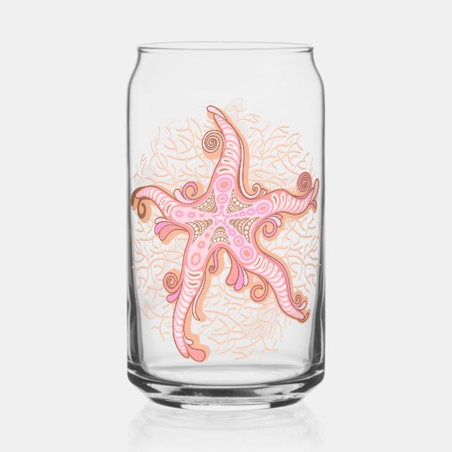 Starfish and Coral Pink Pastel Pattern Can Glass (Front)