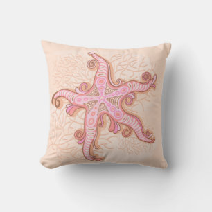 Starfish and Coral Pink Pastel Pattern Cushion