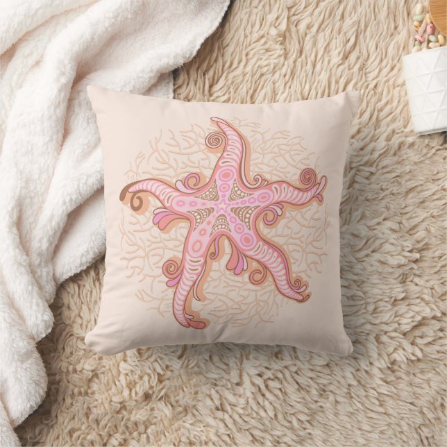 Starfish and Coral Pink Pastel Pattern Cushion (Blanket)