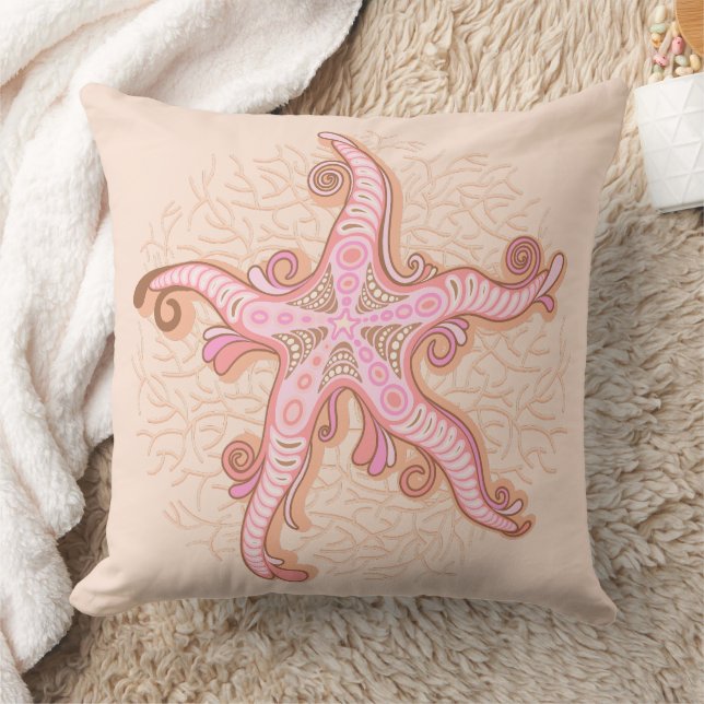 Starfish and Coral Pink Pastel Pattern Cushion (Blanket)