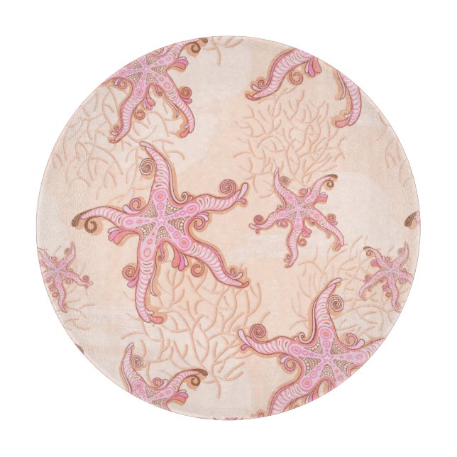 Starfish and Coral Pink Pastel Pattern Cutting Board (Front)