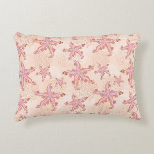 Starfish and Coral Pink Pastel Pattern Decorative Cushion