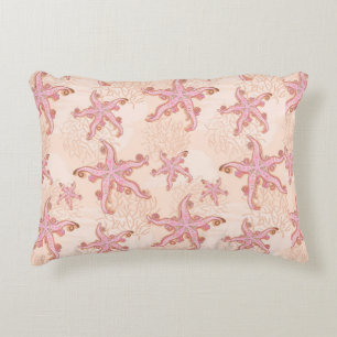 Starfish and Coral Pink Pastel Pattern Decorative Cushion