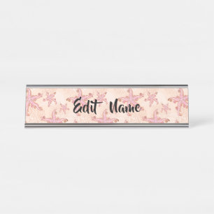 Starfish and Coral Pink Pastel Pattern Desk Name Plate