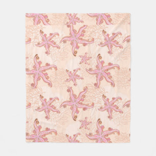 Starfish and Coral Pink Pastel Pattern Fleece Blanket
