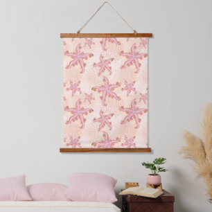 Starfish and Coral Pink Pastel Pattern Hanging Tapestry