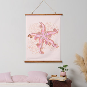 Starfish and Coral Pink Pastel Pattern Hanging Tapestry
