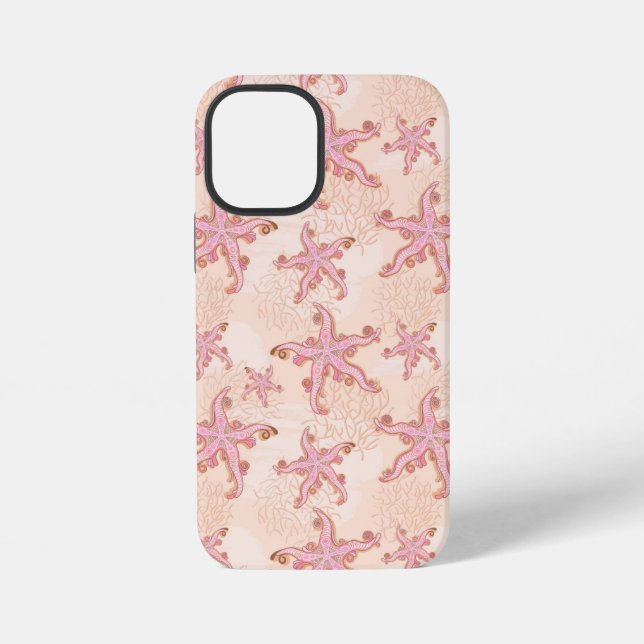 Starfish and Coral Pink Pastel Pattern iPhone Case (Back)