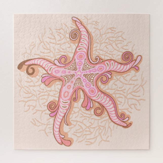 Starfish and Coral Pink Pastel Pattern Jigsaw Puzzle (Vertical)
