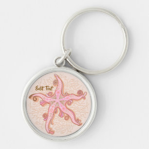 Starfish and Coral Pink Pastel Pattern Key Ring