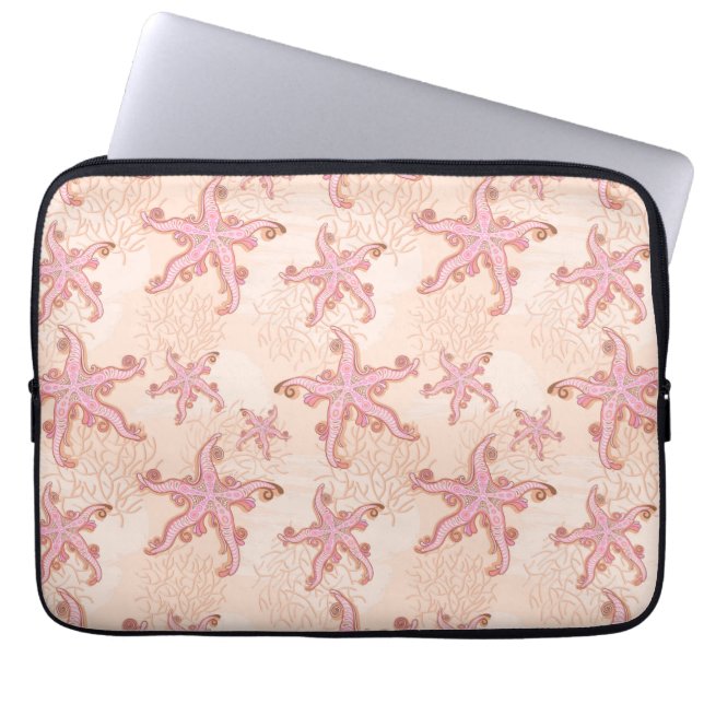 Starfish and Coral Pink Pastel Pattern Laptop Sleeve (Front)