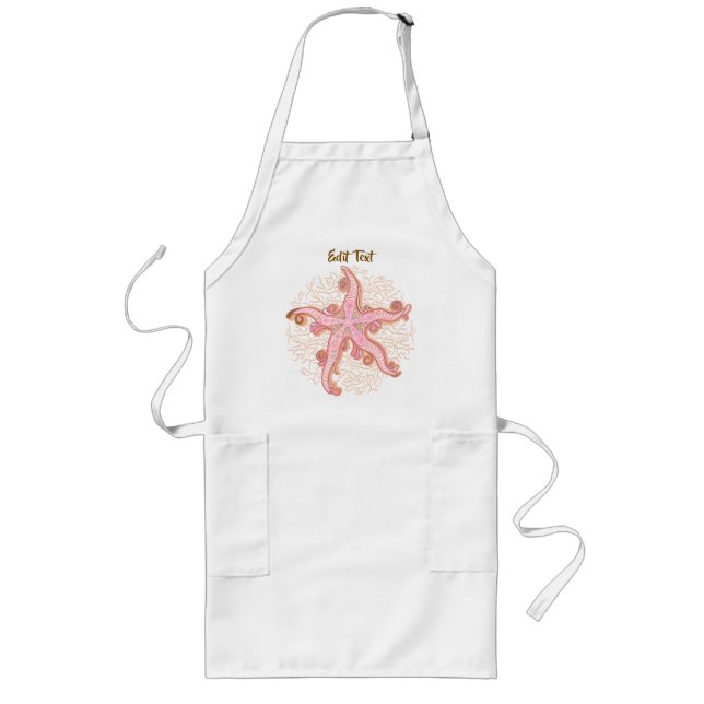 Starfish and Coral Pink Pastel Pattern Long Apron (Front)