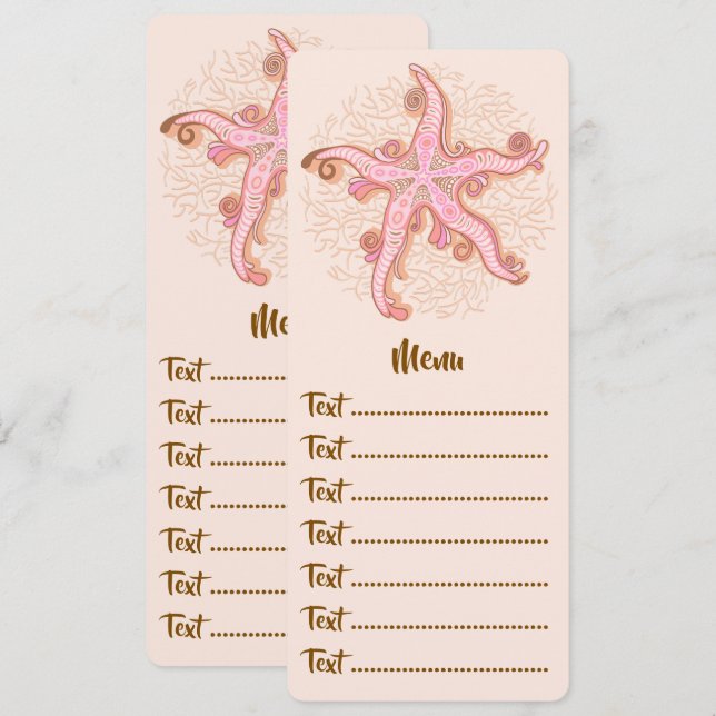 Starfish and Coral Pink Pastel Pattern Menu (Front/Back)