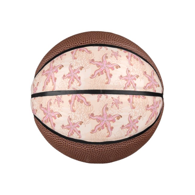 Starfish and Coral Pink Pastel Pattern Mini Basketball (Front)