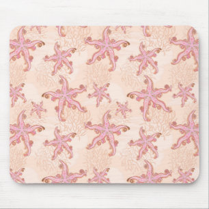 Starfish and Coral Pink Pastel Pattern Mouse Pad