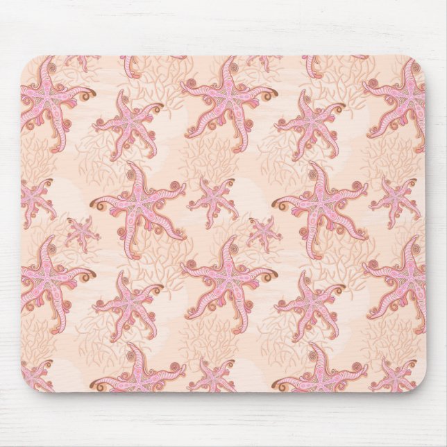 Starfish and Coral Pink Pastel Pattern Mouse Pad (Front)