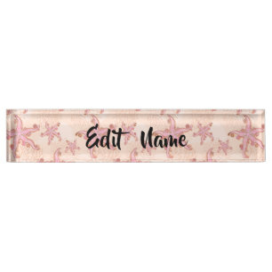 Starfish and Coral Pink Pastel Pattern Nameplate