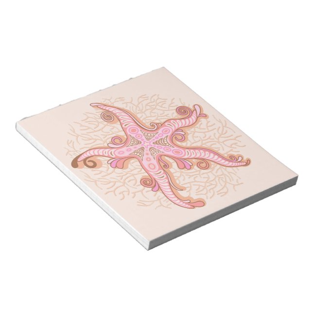 Starfish and Coral Pink Pastel Pattern Notepad (Angled)