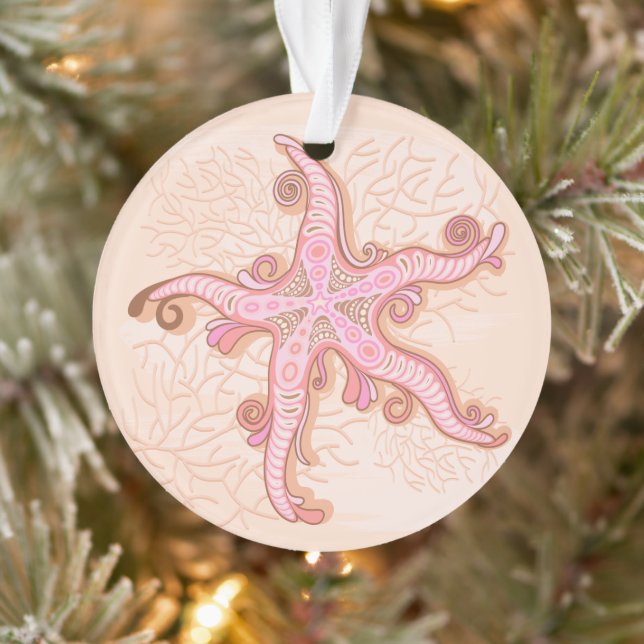 Starfish and Coral Pink Pastel Pattern Ornament (Tree)