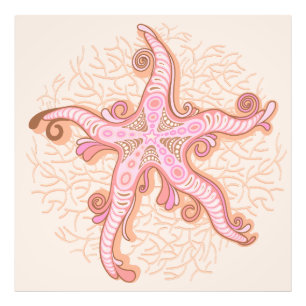 Starfish and Coral Pink Pastel Pattern Photo Print