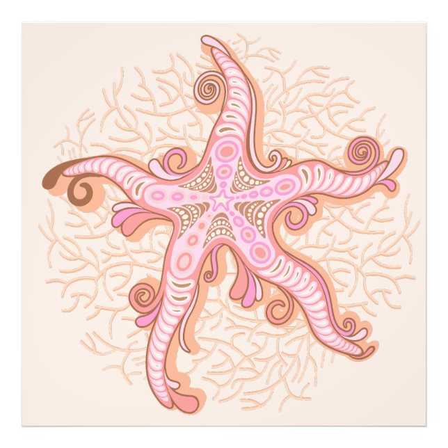 Starfish and Coral Pink Pastel Pattern Photo Print (Front)