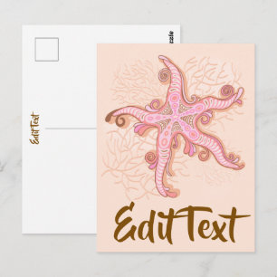 Starfish and Coral Pink Pastel Pattern Postcard