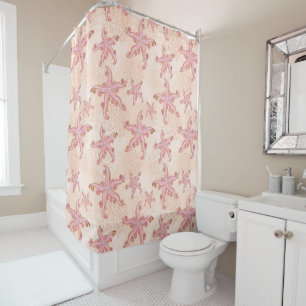 Starfish and Coral Pink Pastel Pattern Shower Curtain