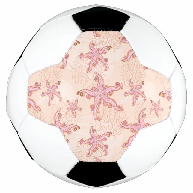 Starfish and Coral Pink Pastel Pattern Soccer Ball (Front)
