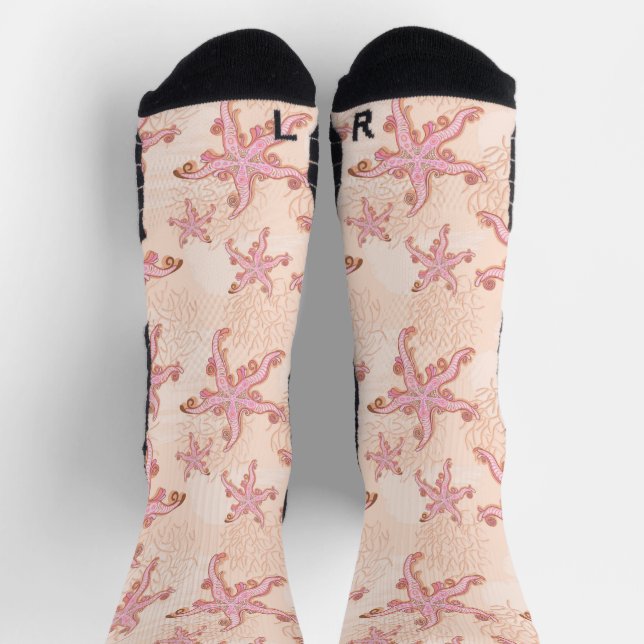 Starfish and Coral Pink Pastel Pattern Socks (Top)