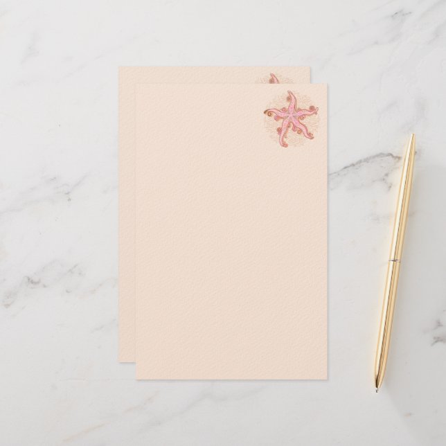 Starfish and Coral Pink Pastel Pattern Stationery (Front/Back In Situ)