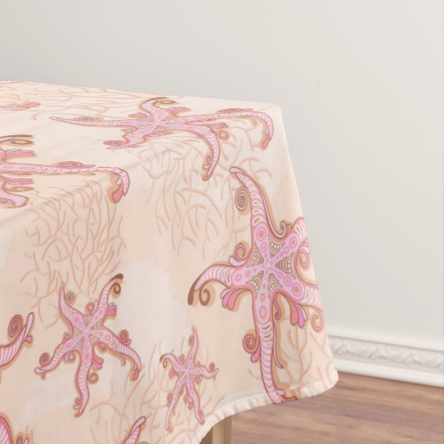 Starfish and Coral Pink Pastel Pattern Tablecloth (In Situ)