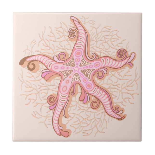 Starfish and Coral Pink Pastel Pattern Tile (Front)