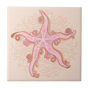 Starfish and Coral Pink Pastel Pattern Tile