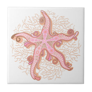 Starfish and Coral Pink Pastel Pattern Tile
